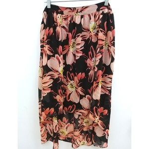 Worthington Skirt Black Coral Peach High Low